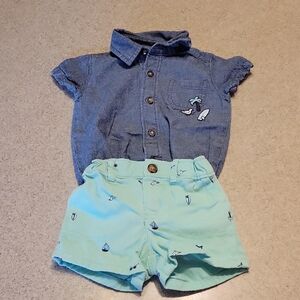 CARTERS 2PC OUTFIT WITH SURF THEME Size 6 Months